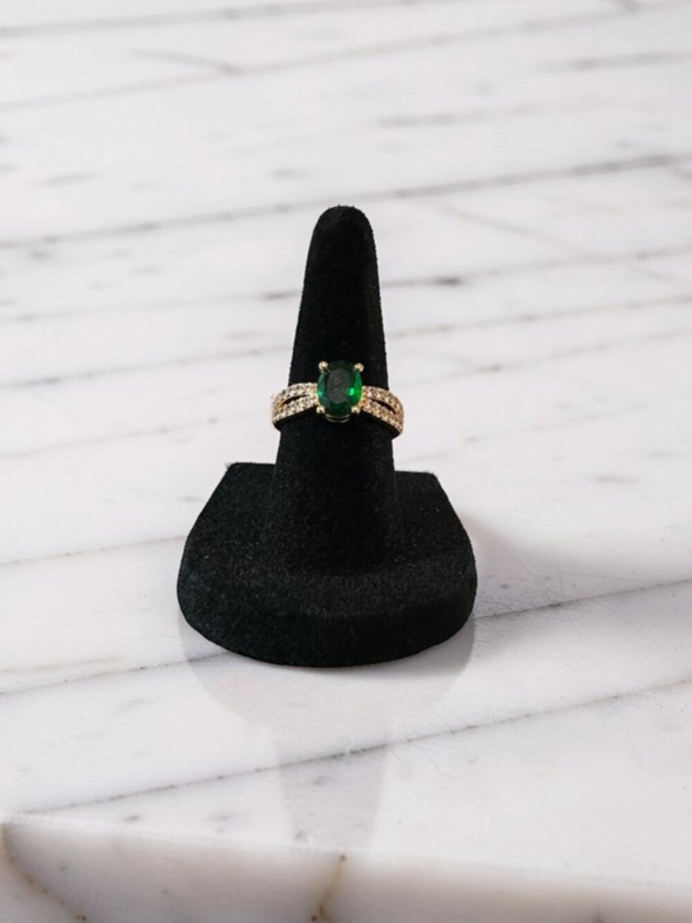 🌿 VINTAGE BOHO Rose Gold Emerald Green Split Shank Ring - Size 5.5 🌿
